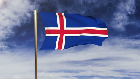 Iceland flag waving in the wind. Looping sun rises style.  Animation loop. Green screen, alpha matte. Loopable animation