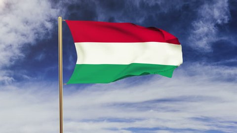 Hungary flag waving in the wind. Looping sun rises style.  Animation loop. Green screen, alpha matte. Loopable animation
