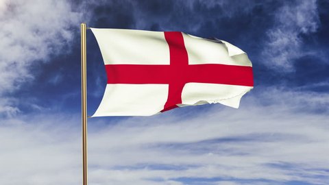 England flag waving in the wind. Looping sun rises style.  Animation loop. Green screen, alpha matte. Loopable animation
