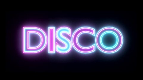 Disco neon sign lights logo text glowing multicolor