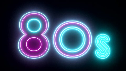 80s neon sign lights logo text glowing multicolor