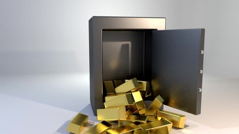 Safe vault opening spilling gold bars golden valuable win