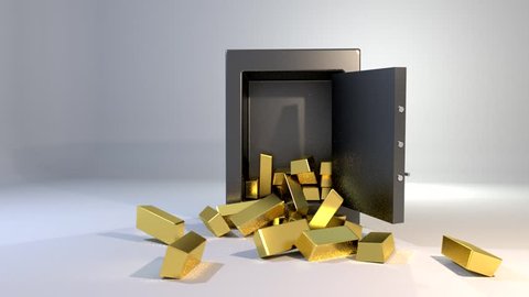 Safe vault fall spill gold bars falling spilling valuable win land landing