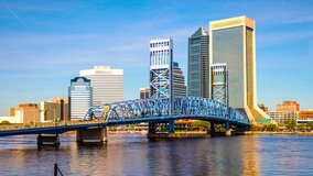 Jacksonville, Florida, USA downtown skyline time lapse.