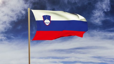 Slovenia flag waving in the wind. Looping sun rises style.  Animation loop. Green screen, alpha matte. Loopable animation