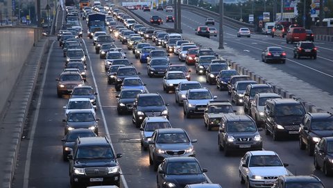MOSCOW, RUSSIA - 2013: Every day traffic jam, in the end of the day