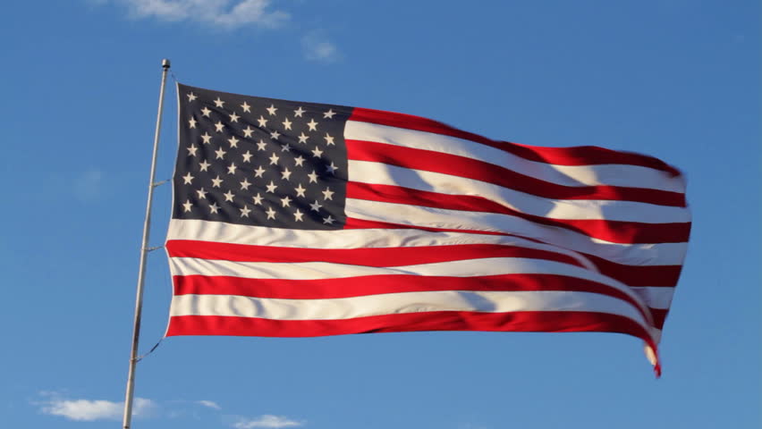 United States of America Flag with blue sky. HD 1080p