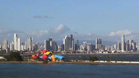 Puerto de Balboa, Panama - February  20: view from the sea in the port of Panama. /
Loading Container Ship Port Panama City on February  20, 2015