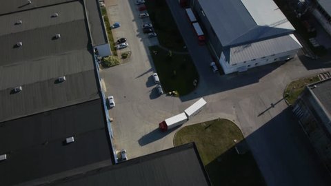 Truck is Driving to Logistics Center. Aerial Shot.