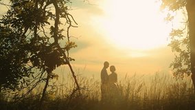 kissing at sunset,two lovers kissing at sunset