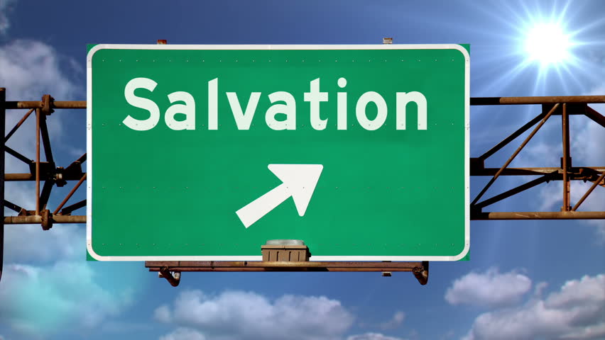 Religious salvation time lapse road sign.