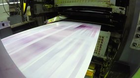 4K print plant factory, magazine line  press rollers into printing units, UHD stock video LOOP