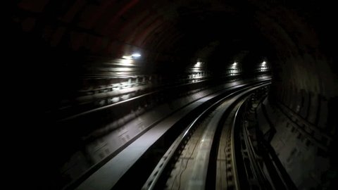 Time lapse train travel through an underground tunnel in Kuala Lumpur, Malaysia
