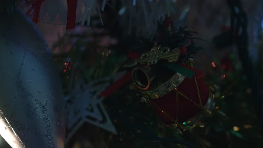 Christmas tree decorations closeup. 