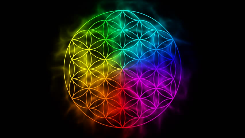 Rainbow flower of life with aura - symbol of sacred geometry Royalty-Free Stock Footage #9265805