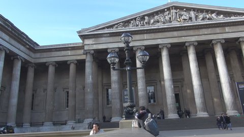 London, England UK - March, 15 2015 British Museum entrance side, great tall columns, britain architecture landmark