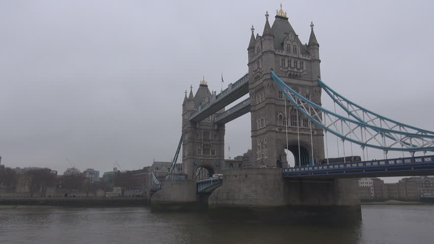 London, England UK - March 15, 2015 Tower Bridge side view in cloudy british day, britain car traffic, tourists area | Shutterstock HD Video #9268322