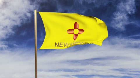 new mexico flag with title waving in the wind. Looping sun rises style.  Animation loop