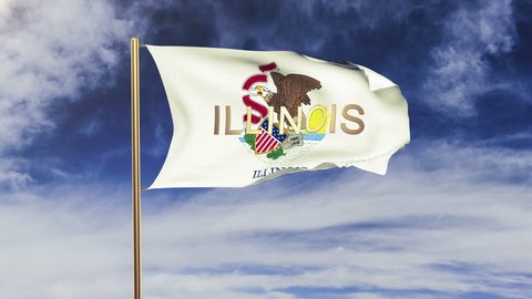 illinois flag with title waving in the wind. Looping sun rises style.  Animation loop