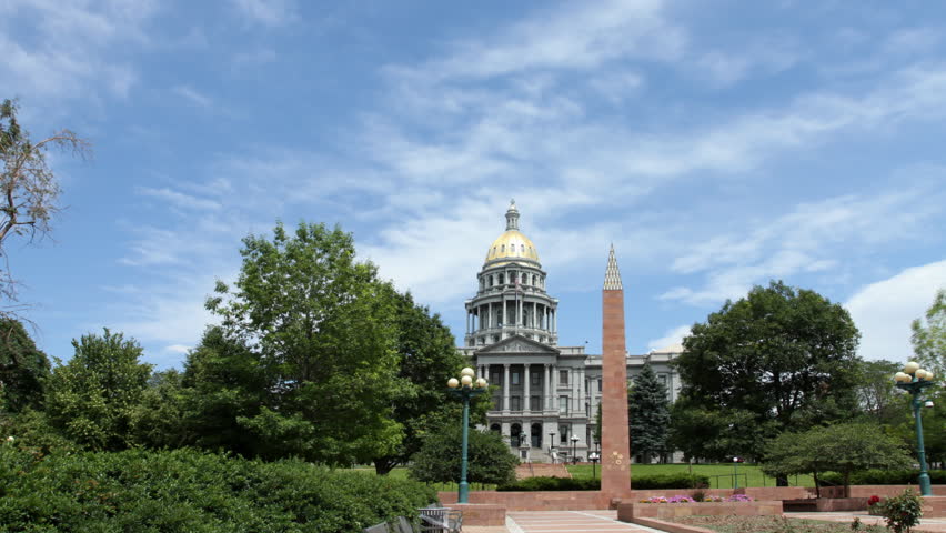 The Colorado State Capitol Building in Denver, on a sunny summer day. Wide shot,