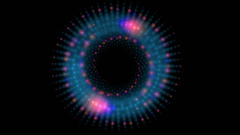 4k Abstract Circular halo pattern,disco backdrop,signaling communications information,optical,neon lights science, technology,future particles energy scanning detection analysis data. 0579_4k