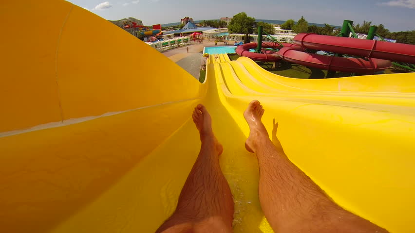 Waterslide at vacation resort aqua park. point of view Royalty-Free Stock Footage #9273143