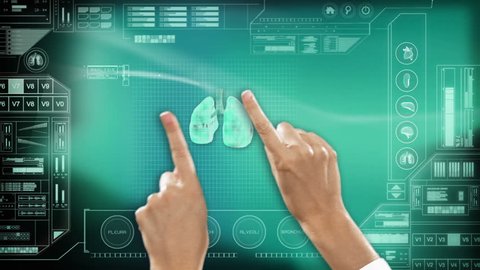 medical health motion graphics touch screen technology hands lungs respiration