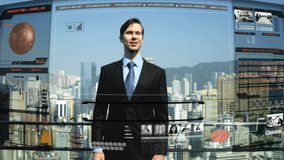 Asian businessman China motion graphics interactive technology touchscreen - Powered by Shutterstock - Get 15% off with code: PIKWIZARD15