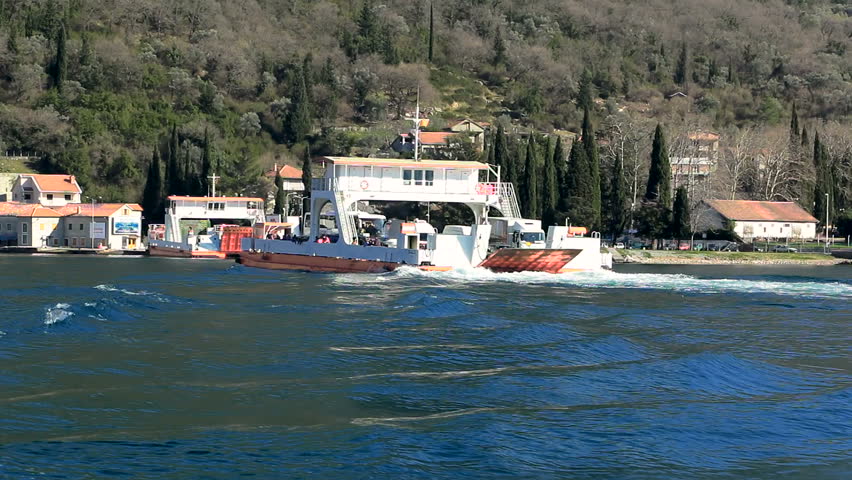 Ferry transports cars and passengers across the sea - Bay of Kotor,  Montenegro