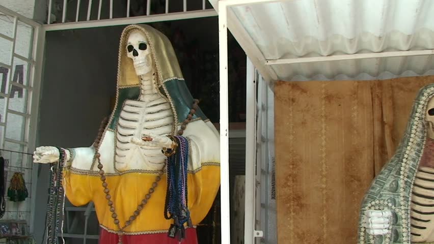 Santa Muerte Figure at Street Shrine, Mexico