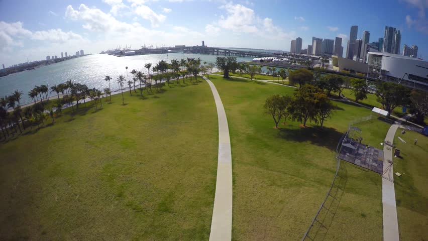 Museum Park Downtown Miami 4k aerial video