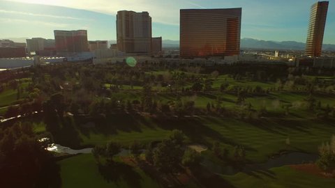 Las Vegas 2/18/15 Aerial Cityscape Golf Course v8 Low flying aerial over golf course. 2/18/15