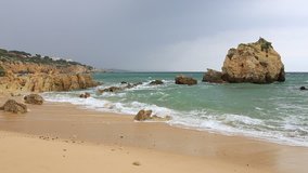 Thunderstorm on the beach of Arrifes in Albufeira. Portugal.