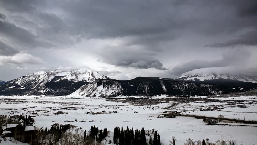 Stationary time-lapse of a late winter weather system moving into the Crested Butte, Colorado area