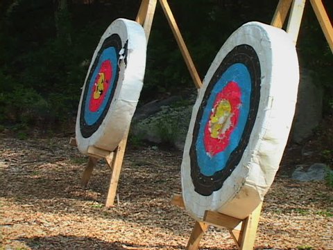 Arrows hit archery target outdoors