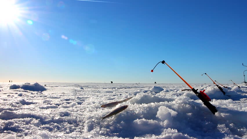 Ice fishing episode with fishing rod