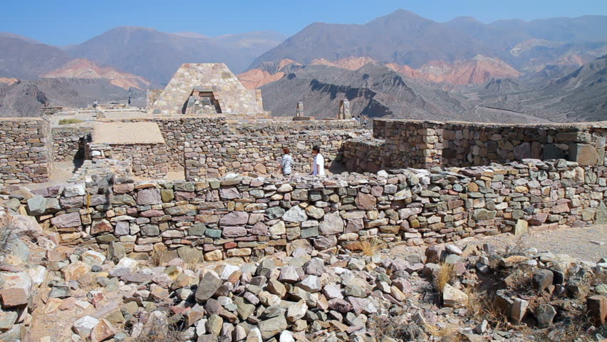 Archeological site "Pucara de Tilcara", a prehispanic fortress city embedded into the mountain landscape of the Quebrada de Humahuaca valley (Jujuy prov., Argentina; Sep 2010; 1080p25, Can. 7D.)  