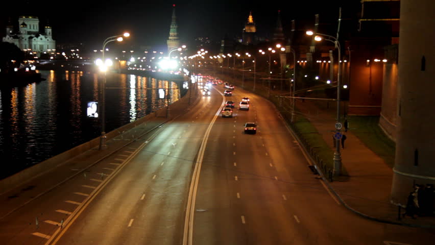 Moscow night road near Kremlin