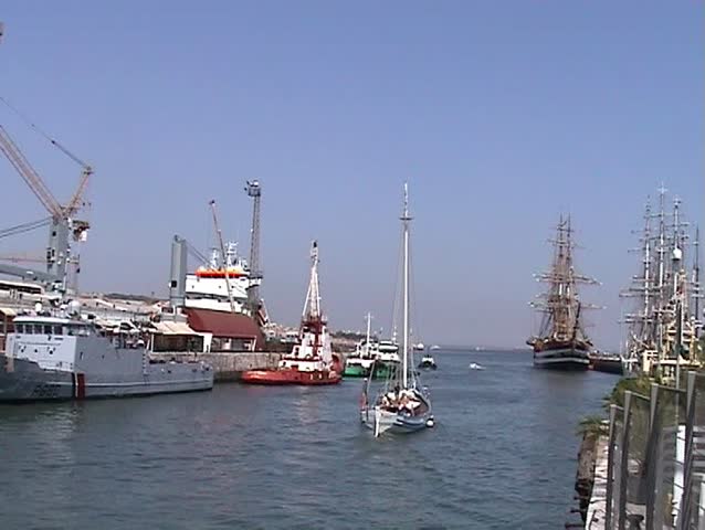 Sail boat sailing in the port