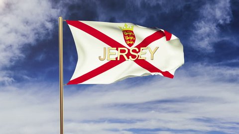 Jersey flag with title waving in the wind. Looping sun rises style.  Animation loop