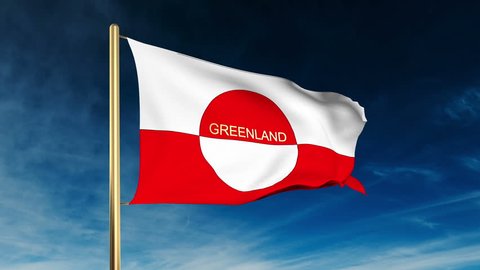 Greenland flag slider style with title. Waving in the wind with cloud background animation