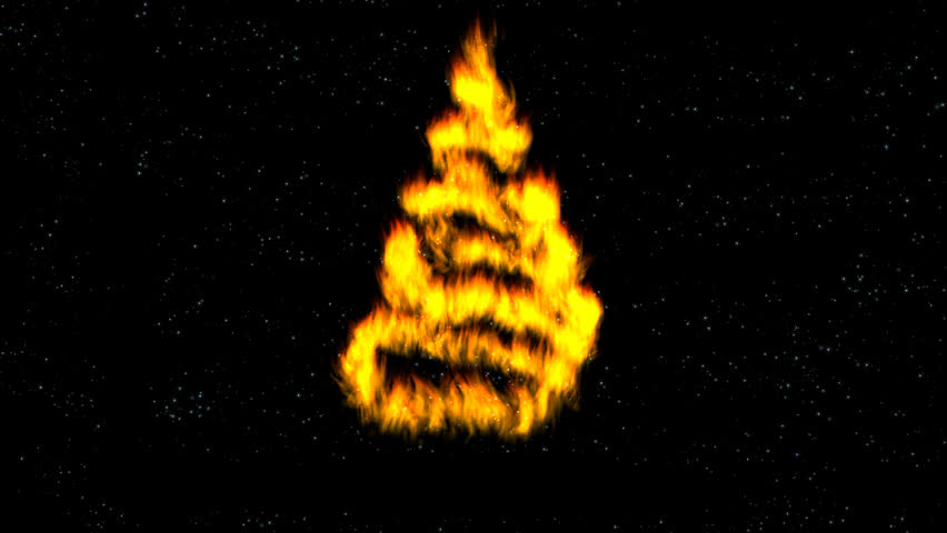 Animated fiery christmas tree with glittering stars on the background,seamless