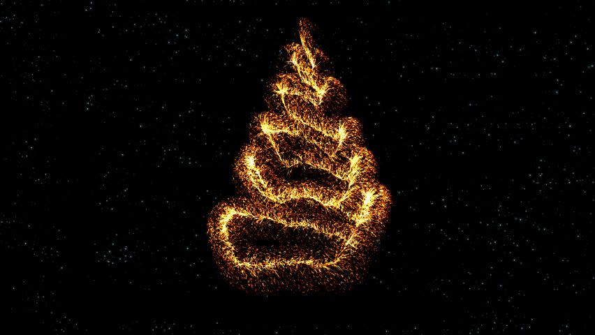 Animated fiery christmas tree with glittering stars on the background,seamless