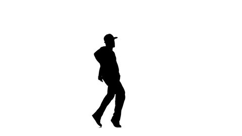 Handsome, sporty and young man moving and dancing hip hop kramp on white background, silhouette