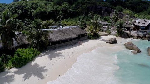 The aerial view of Anse Takamaka, Mahe island, Seychelles