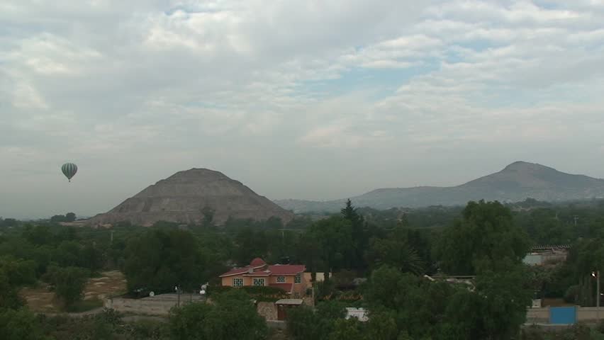 Hot Air Balloon fly over Teotihuacan, Mexico.