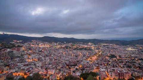 Panoramic day-to-night sunset timelapse (time lapse, time-lapse), Barcelona, Spain. September, 2013.