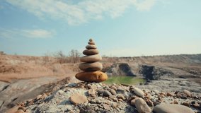 DOLLY MOTION: Stones balance. Spa or well-being, freedom and stability concept on rocks.
