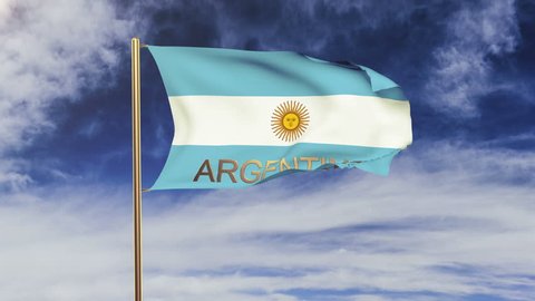 Argentina flag with title waving in the wind. Looping sun rises style.  Animation loop