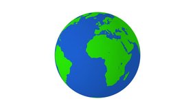 Rotating green and blue earth 4K animation with white background
